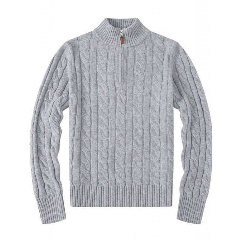 Herren Kabelstrickpullover mit Halbzip und Stehkragen aus weicher Kaschmirmischung EB