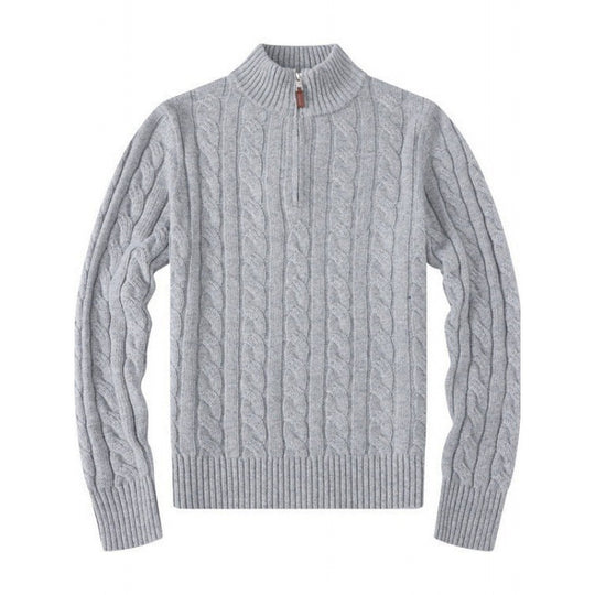 Herren Kabelstrickpullover mit Halbzip und Stehkragen aus weicher Kaschmirmischung EB