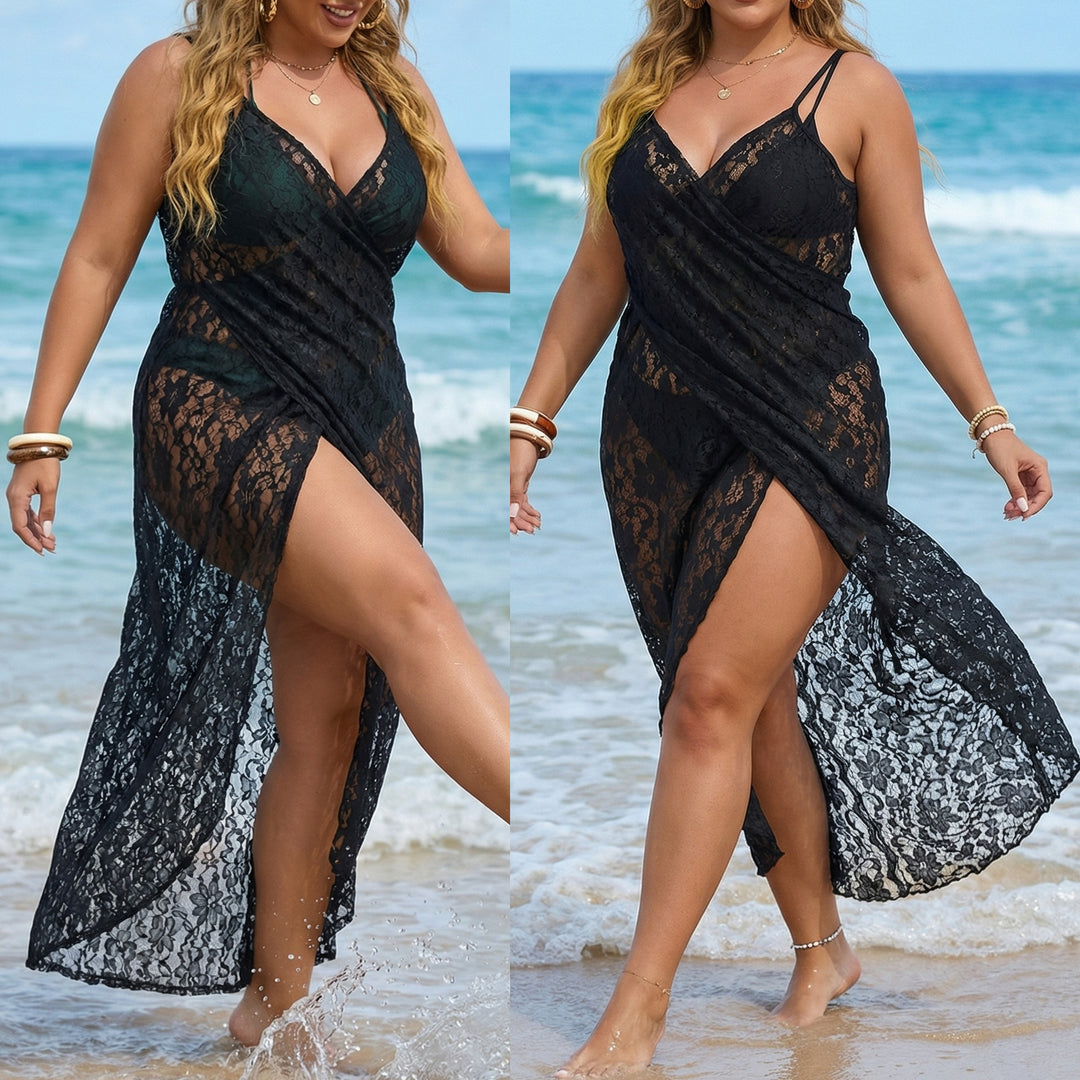 Damen Transparentes Spitzenstrandkleid EB