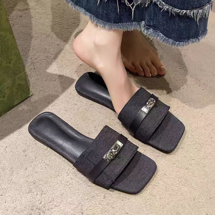 Damen Bequeme Schlappen mit modischem Riemen und elegantem Schnallenverschluss EB