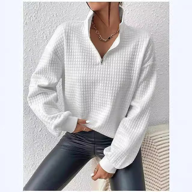 Damen Pullover mit strukturiertem Design und kurzem Reißverschluss EB