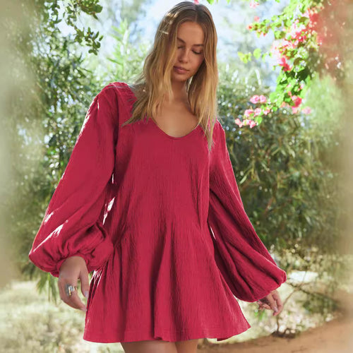 Damen lässiges Wickelkleid mit tiefem V-Ausschnitt und ärmellosem Design EB