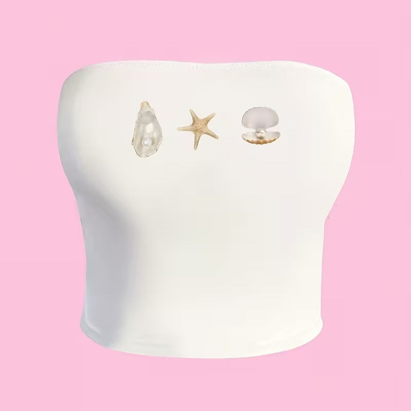 Damen Bandeau-Top im maritimen Design mit muschelförmigen Motiven EB