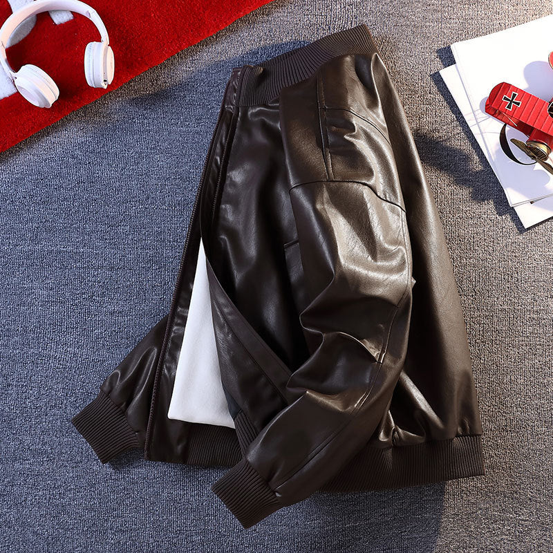 Herren Kunstleder Bomberjacke mit elastischen Rippbündchen und praktischen Taschen EB