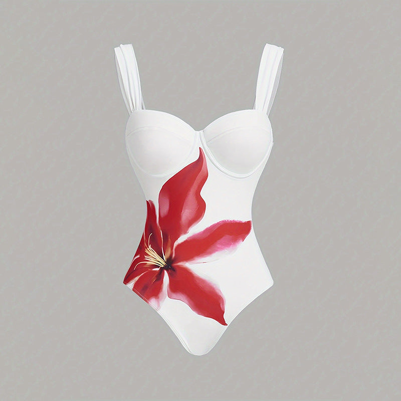 Damen Blumenmuster Badeanzug mit passendem Wickelrock EB