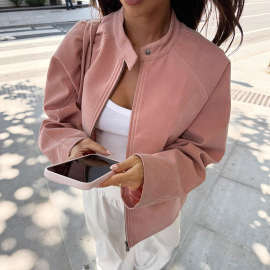 Damen lässige Oversized-Jacke mit hohem Kragen EB