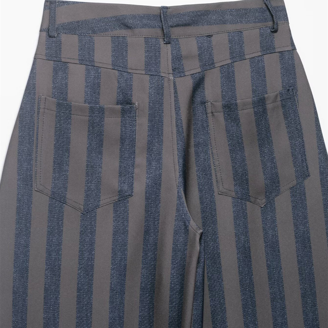 Damen weite High-Waist-Hose mit stilvollem Streifenmuster EB