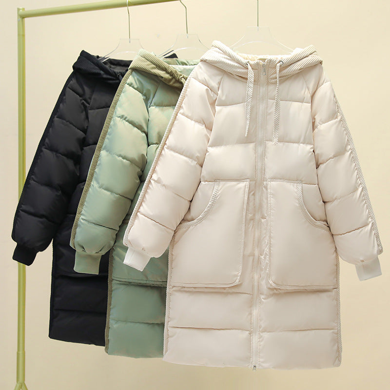 Damen Langer isolierter Pufferparka mit abnehmbarer Kapuze und großen Taschen EB