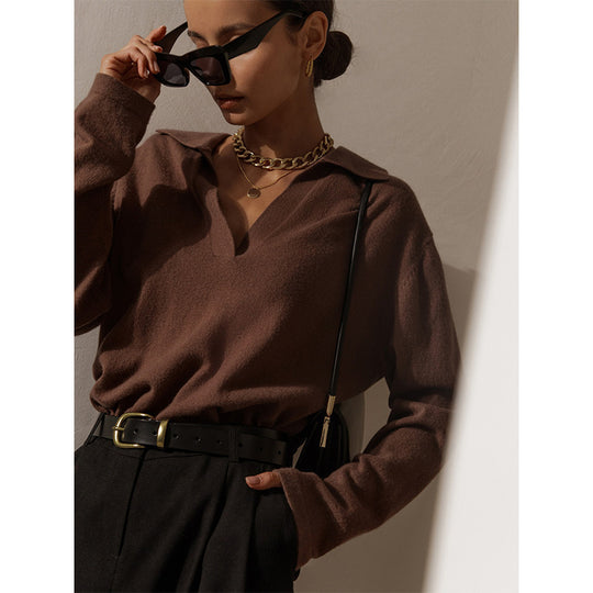 Damen Eleganter V-Ausschnitt Pullover EB