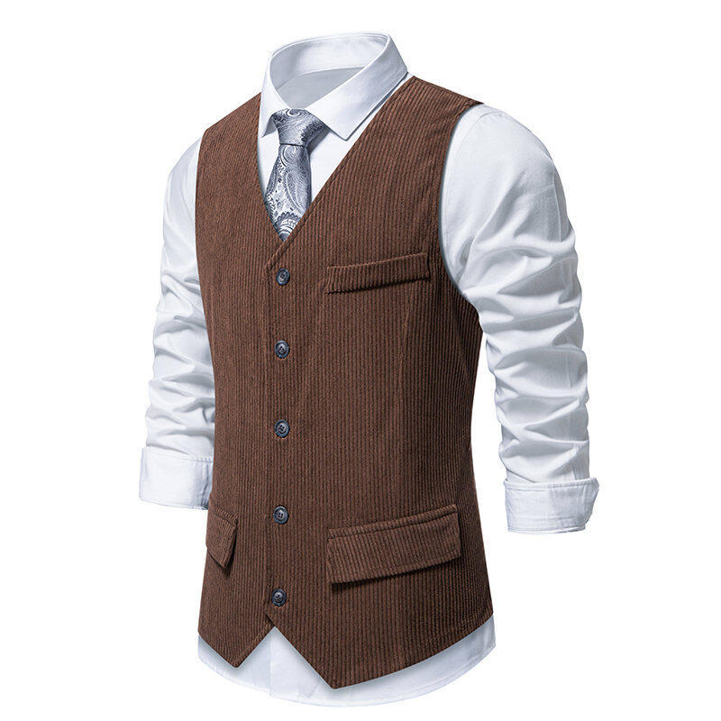 Herren elegante Anzugweste im klassischen Herringbone-Design mit praktischen Taschen EB