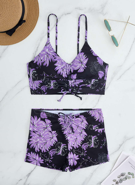 Damen Bikini mit floralem Rüschendesign und verstellbaren Trägern EB