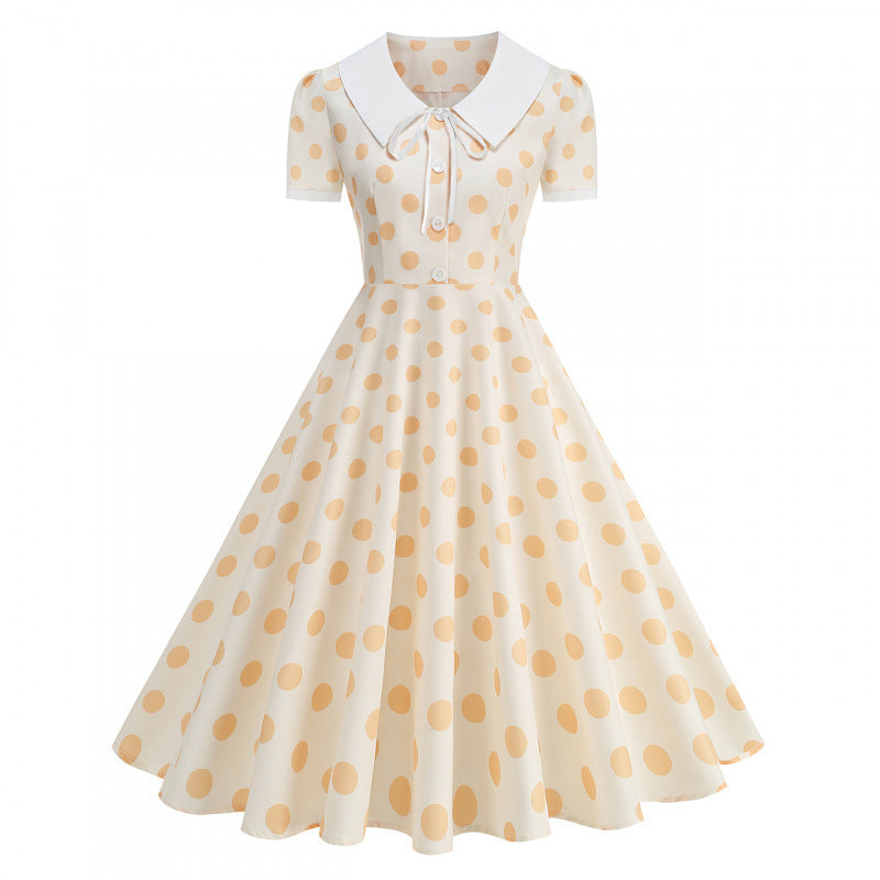 Damen Retro Maxikleid mit Kragen und Punkten EB