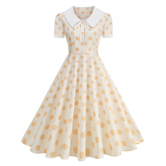 Damen Retro Maxikleid mit Kragen und Punkten EB