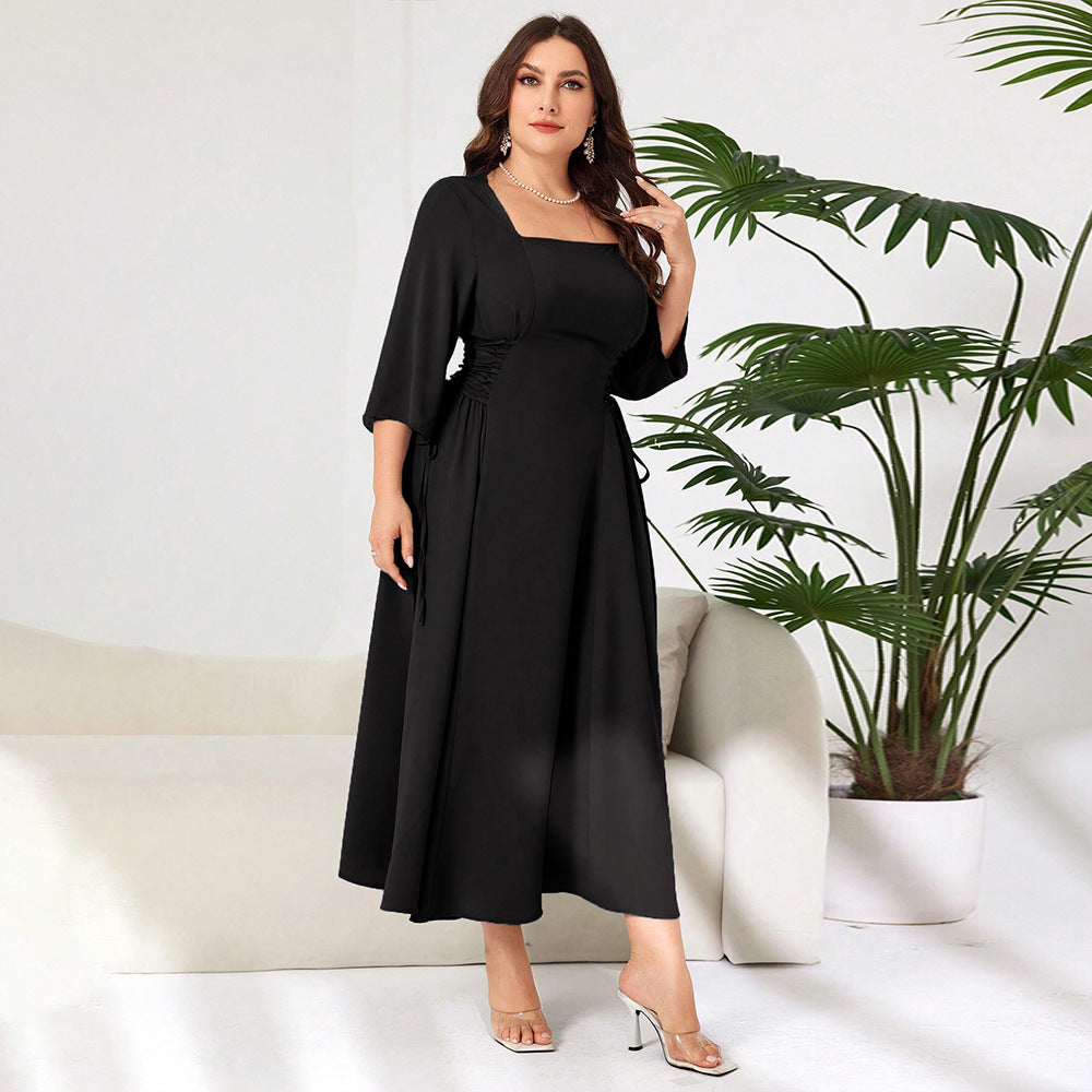 Damen Midi-Kleid mit schickem Quadrat-Ausschnitt und eleganten Rüschendetails EB