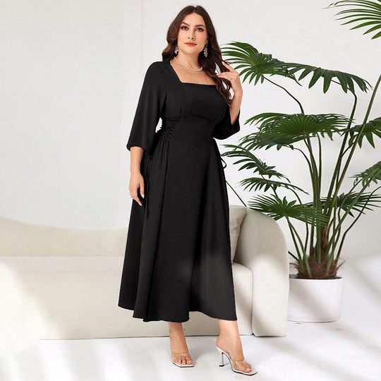 Damen Midi-Kleid mit schickem Quadrat-Ausschnitt und eleganten Rüschendetails EB