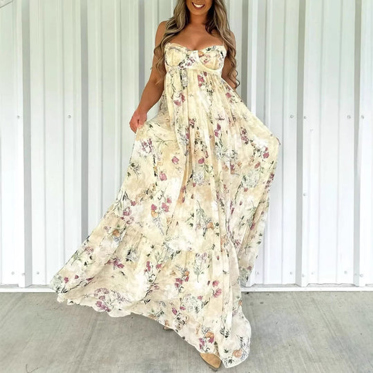 Damen nan trägerloses Maxikleid mit herzförmigem Bustier, geraffter Empire-Taille und weichem Stufenrock EB