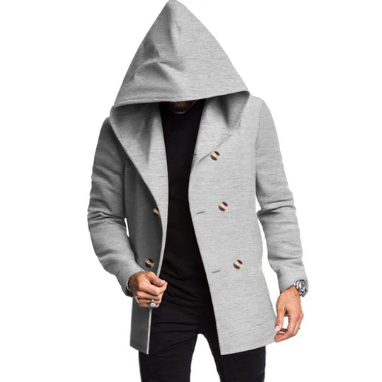 Herren modischer Mantel mit Kapuze und doppelter Knopfreihe EB