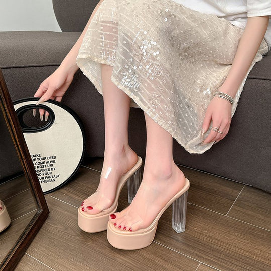 Damen elegante Plateau-Sandaletten mit transparentem Riemen EB