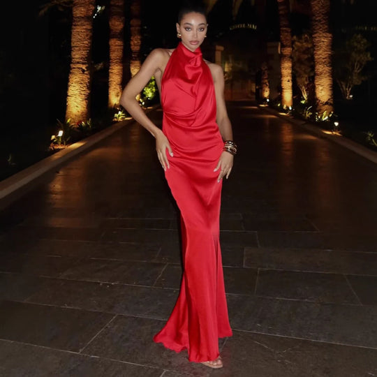 Damen Elegantes Maxi-Kleid mit hochwertigem Drapierungsdesign und schimmerndem Stoff EB