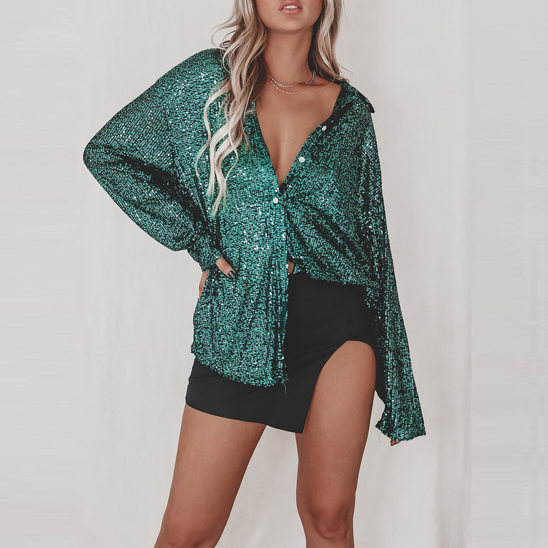 Damen Glitzernde Oversize-Hemdbluse EB
