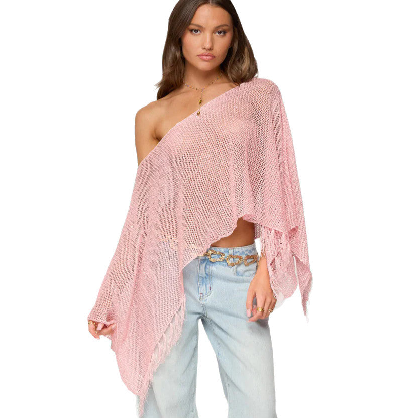 Damen Netzponcho mit funkelnden Akzenten EB