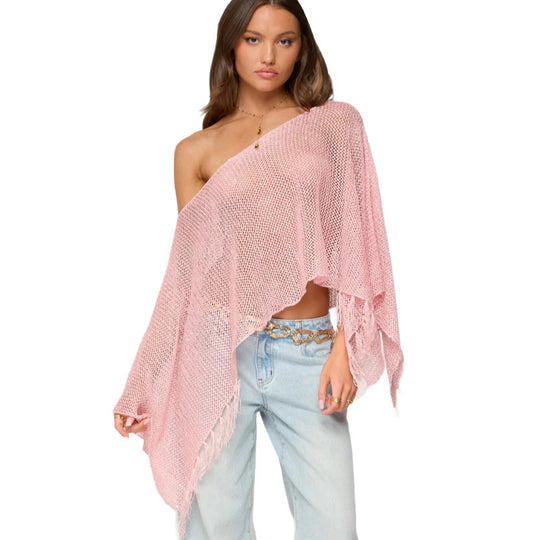 Damen Netzponcho mit funkelnden Akzenten EB