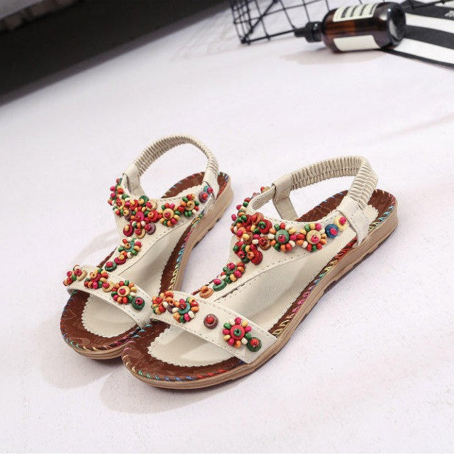 Damen modische Sandalen mit bunten Blumenapplikationen EB