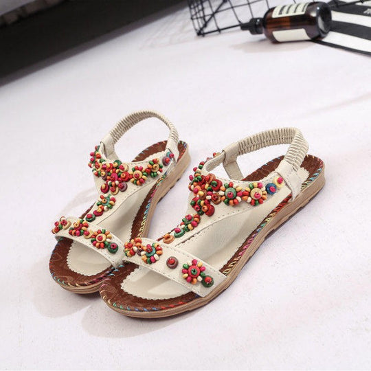 Damen modische Sandalen mit bunten Blumenapplikationen EB