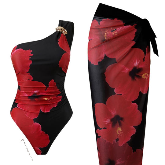 Damen Eleganter Einteiler mit asymmetrischem Schnitt und floralem Design EB