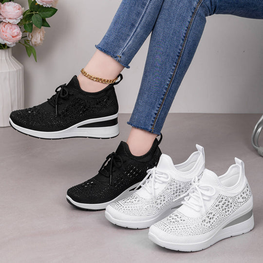 Damen nan Strick-Plateau-Sneaker mit funkelnder Verzierung, sockenähnlichem Einstieg und stoßdämpfender EVA-Zwischensohle EB