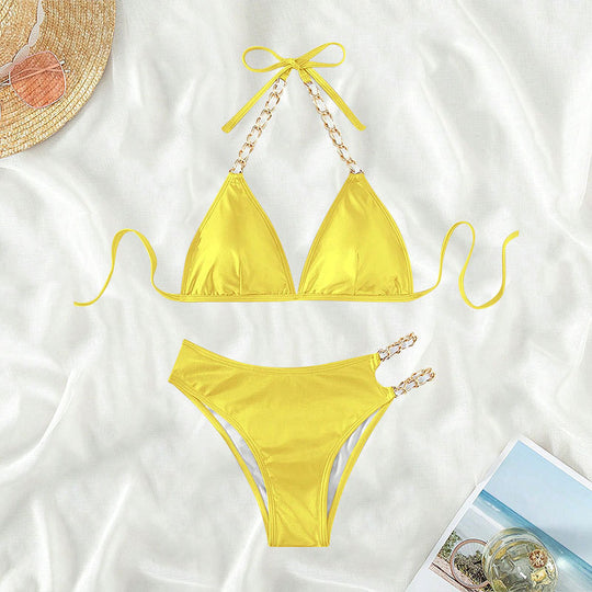 Damen glamouröser Triangel-Bikini mit Kettenakzenten EB