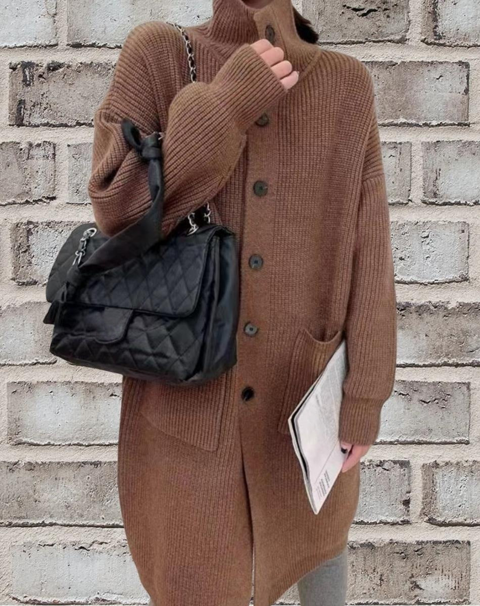 Damen Grobstrick-Cardigan mit großzügigen Taschen und modernem Button-Design EB