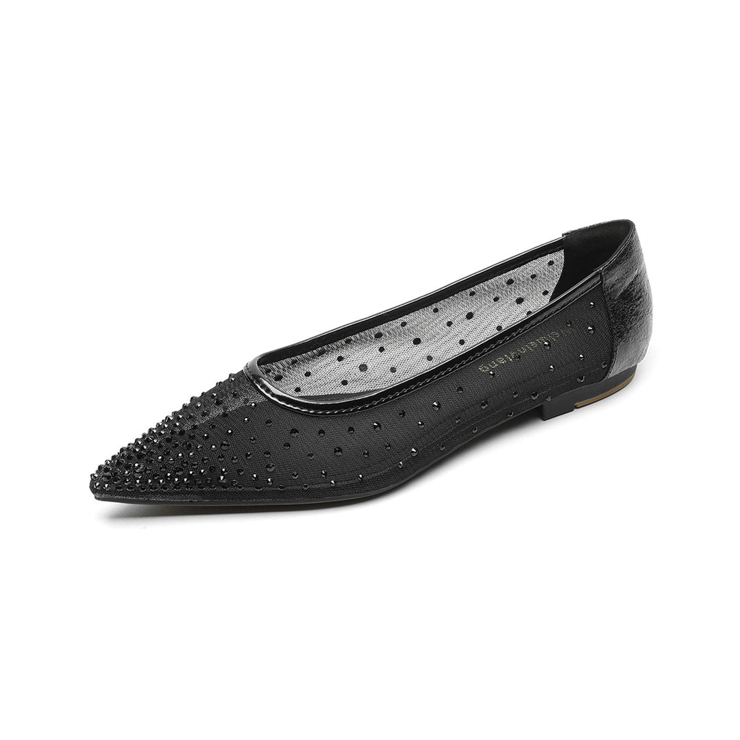 Damen elegante Ballerinas mit schimmernden Strassdetails und transparentem Obermaterial EB