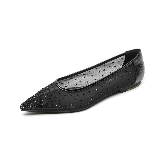 Damen elegante Ballerinas mit schimmernden Strassdetails und transparentem Obermaterial EB