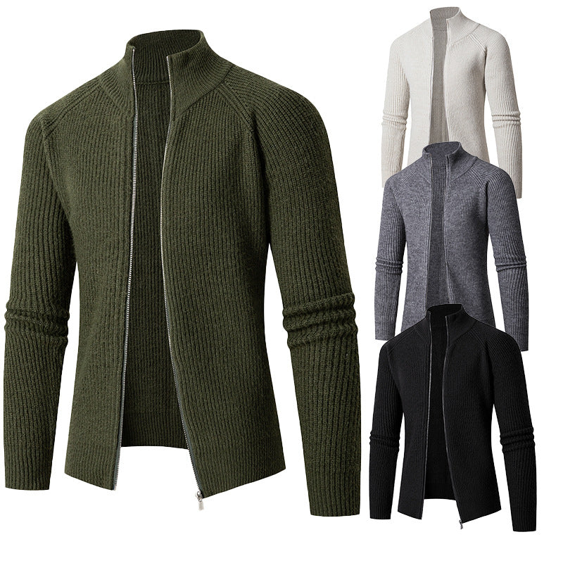 Herren nan schlanker Zip-Cardigan aus Merino-Mix mit Rippstruktur und Raglanärmeln EB