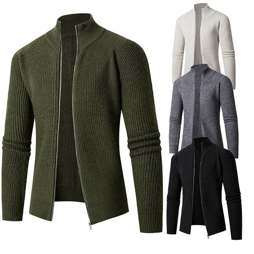 Herren nan schlanker Zip-Cardigan aus Merino-Mix mit Rippstruktur und Raglanärmeln EB