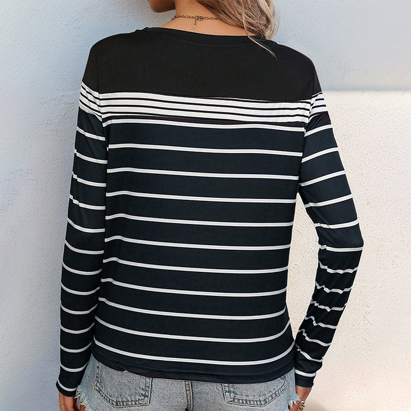 Damen Langarmshirt mit modernem Streifenmuster und Rundhalsausschnitt EB