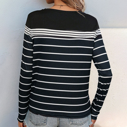 Damen Langarmshirt mit modernem Streifenmuster und Rundhalsausschnitt EB