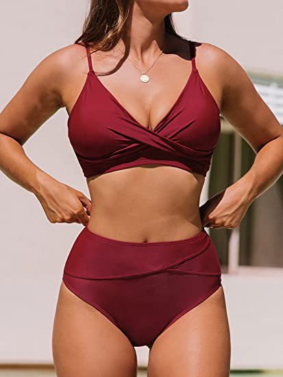 Damen Bikiniset mit hohem Bund und Wickel-Oberteil EB