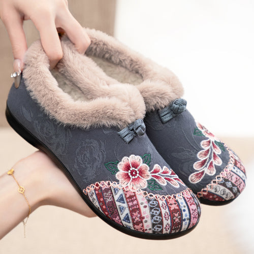 Damen Gemütliche Hausschuhe mit dekorativem Blumenmuster und kuscheligem Innenfutter EB