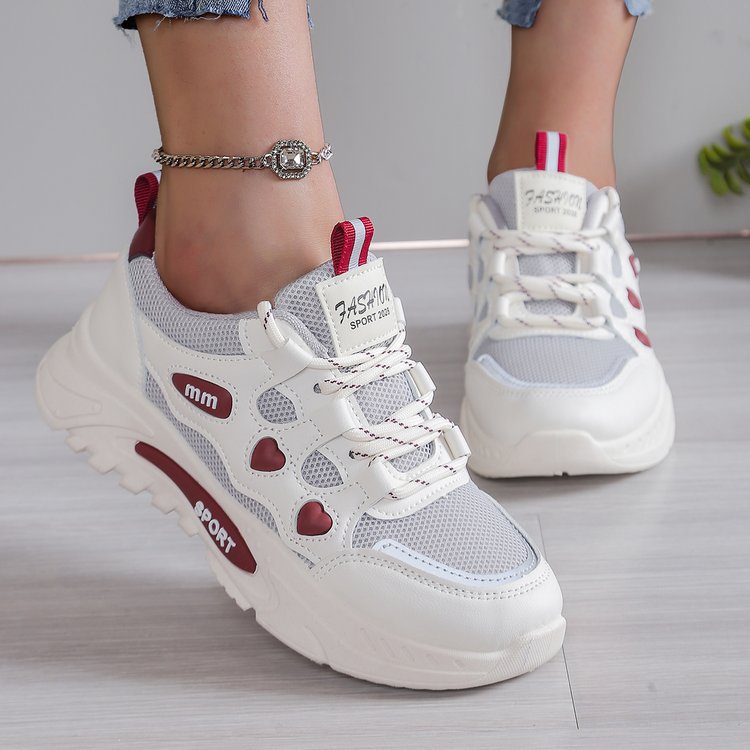 Damen Sportliche Sneakers mit elastischen Schnürsenkeln und atmungsaktiver Mesh-Oberfläche EB