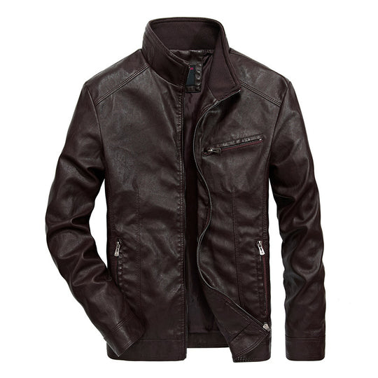 Herren Kunstleder-Bikerjacke mit hohem Stehkragen und Reißverschlussdetails EB