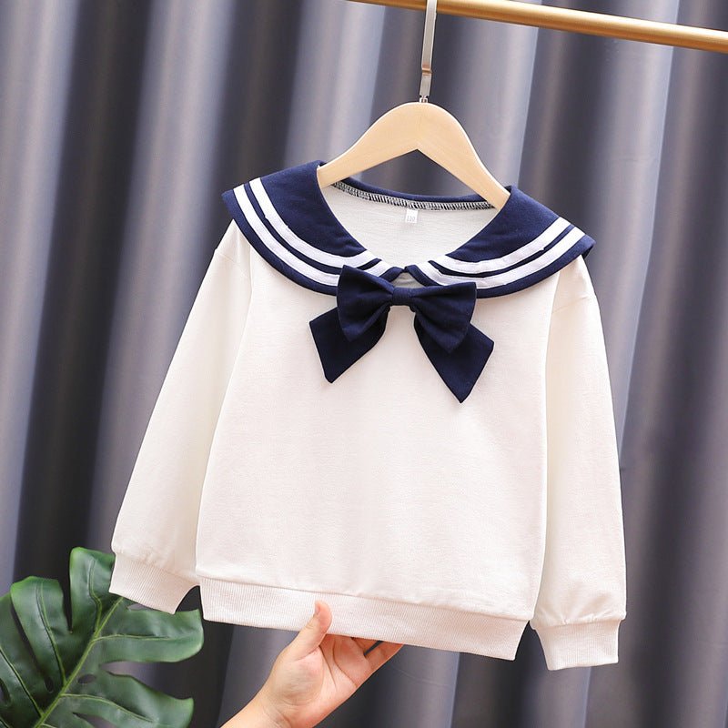 Mädchen Sweatshirt mit maritimem Kragen und dekorativem Schleifendetail EB