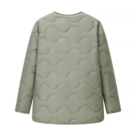 Damen gesteppte Steppjacke mit Rundhalsausschnitt und modernen Druckknöpfen EB