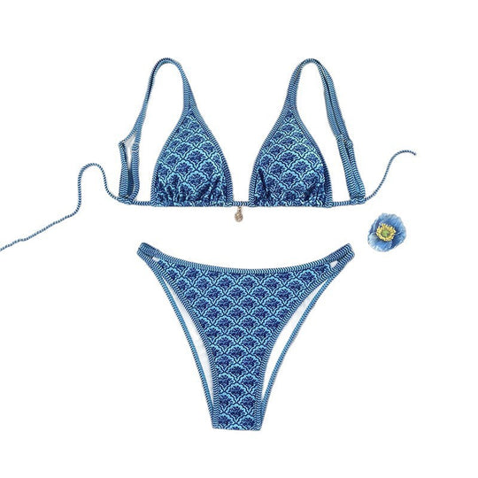 Damen Triangel-Bikini mit exquisitem Muster und verstellbaren Trägern EB