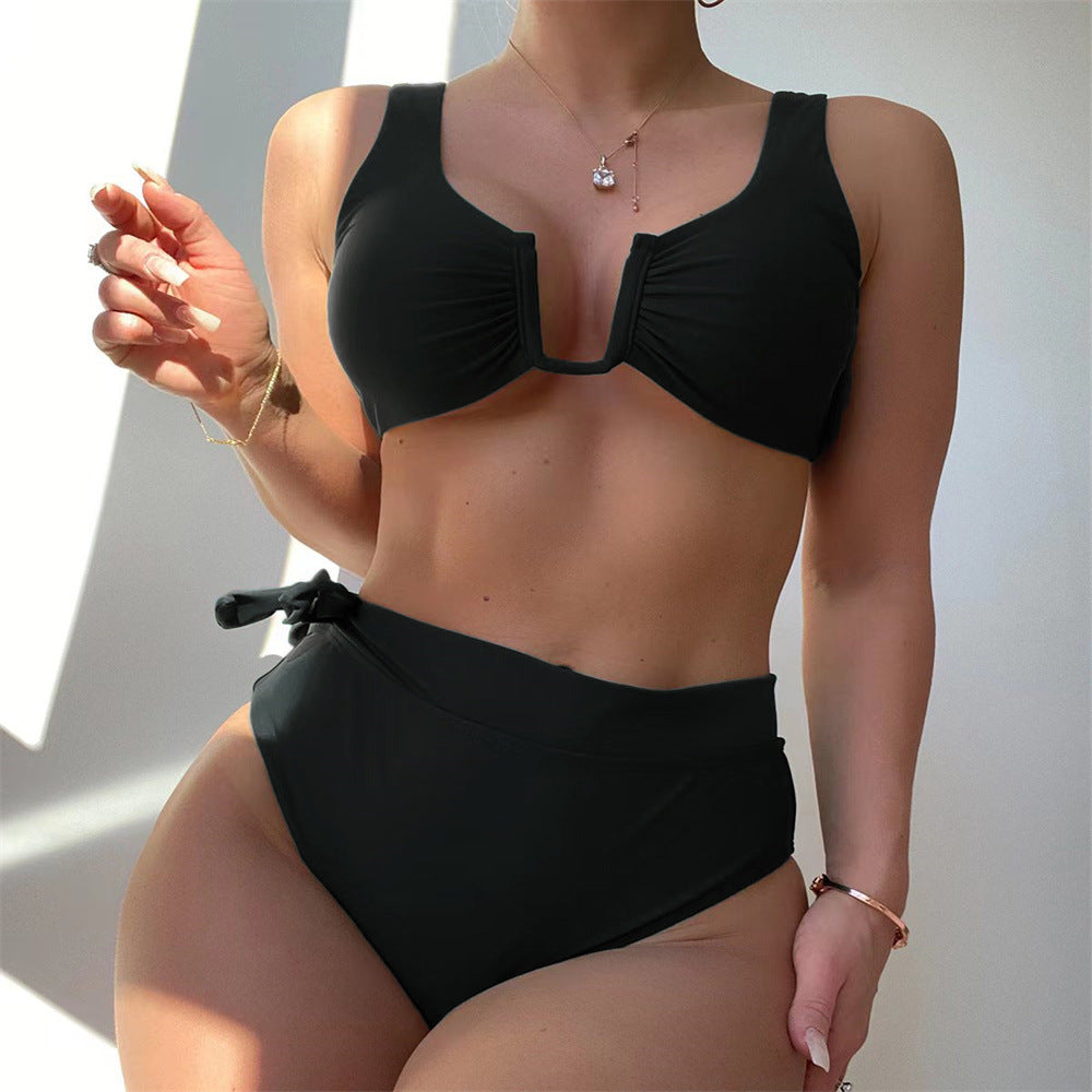 Damen Bikini-Set mit elegantem Knotendesign und hoch taillierter Hose EB