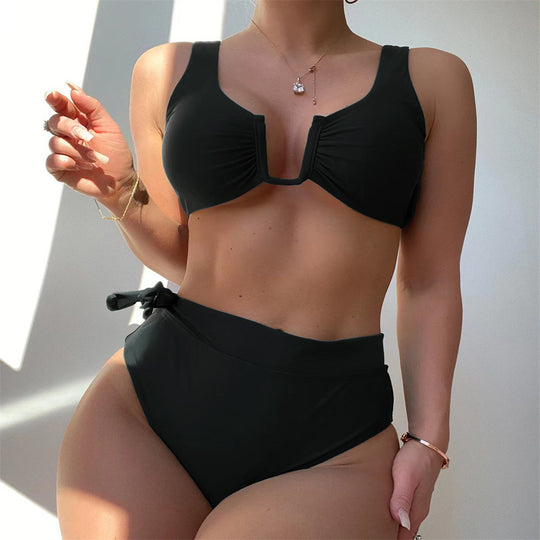 Damen Bikini-Set mit elegantem Knotendesign und hoch taillierter Hose EB