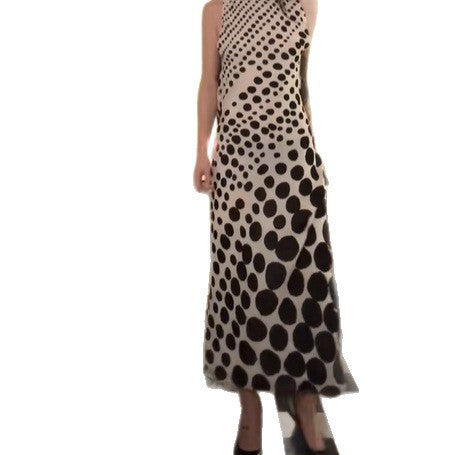 Damen Maxikleid mit asymmetrischem Schnitt und Punktmuster EB