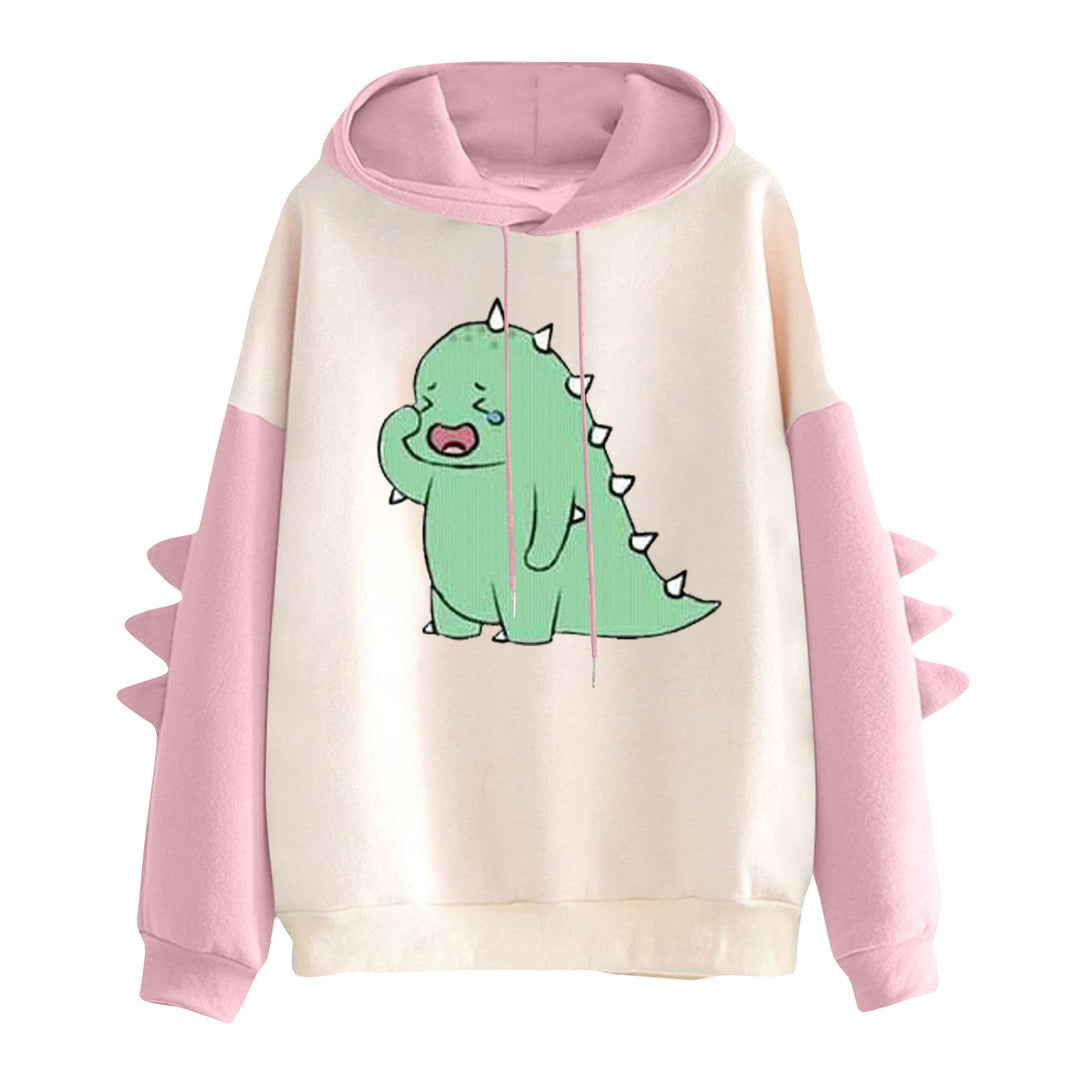 Damen nan Kapuzenpullover mit niedlichem Dinosaurier-Print und dreidimensionalen Ärmeldetails EB