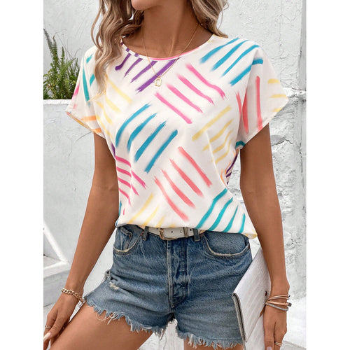 Damen T-Shirt mit modernem Strichmuster und lässigem Schnitt EB